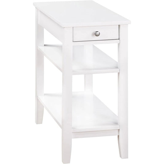 American Heritage 1 Drawer Chairside End Table with Charging Station and Shelves, White