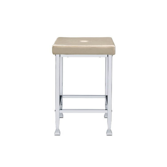 ACME Raine Counter High Stool, Beige Velvet & Chrome Finish