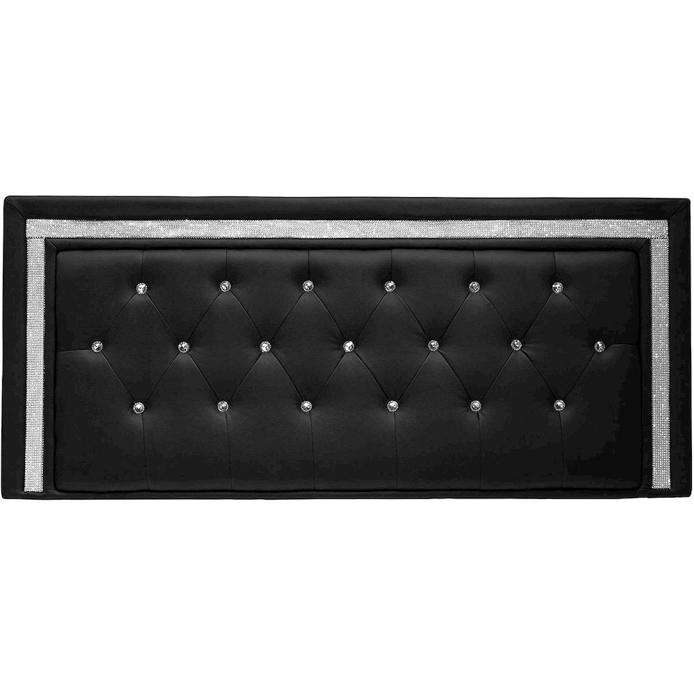 Best Master Faux Leather Full/Queen Headboard Tufted Crystal Rhinestone in Black