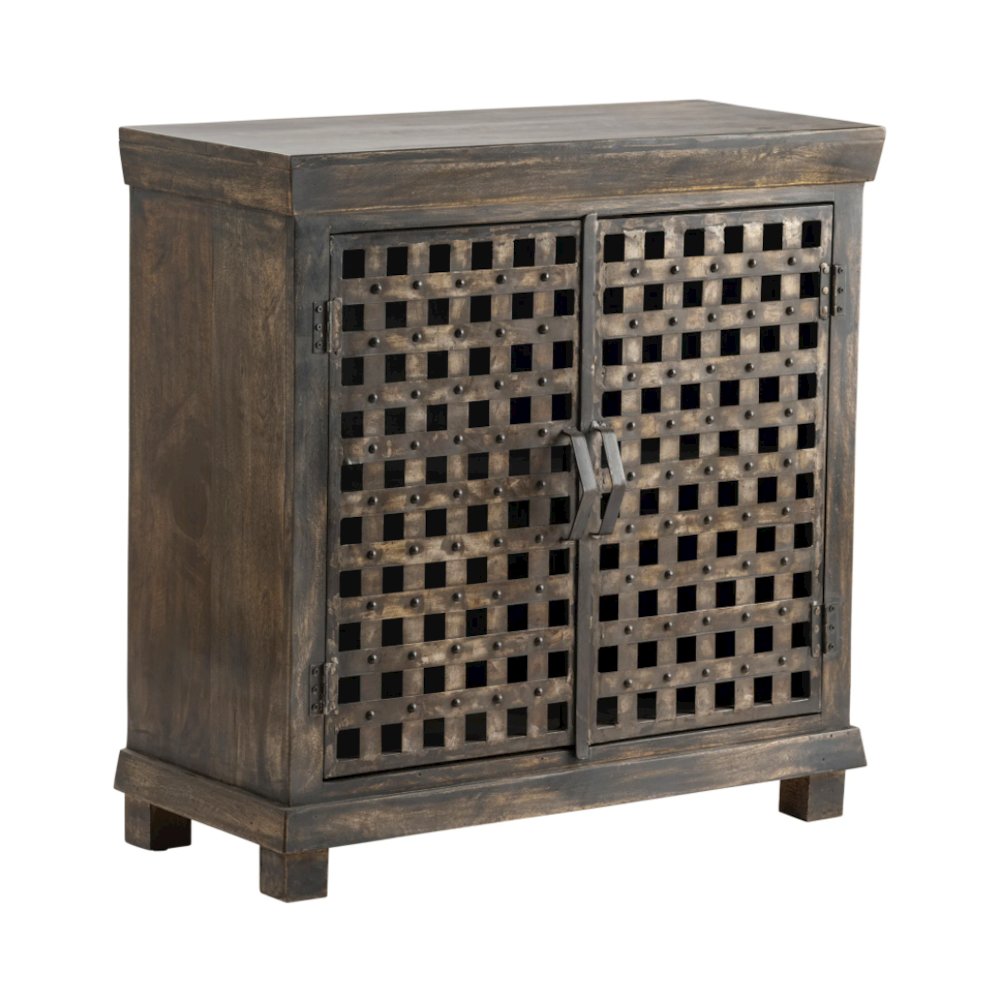 Bengal Manor Metal Lattice Work and Mango Wood Cabinet