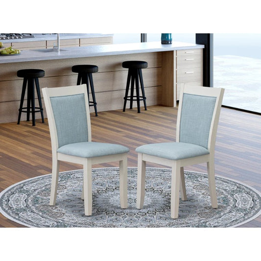 MZC0T15 Dining Room Chairs Set of 2 - Baby Blue Linen Fabric Seat and High Chair Back -Wire Brushed Linen White Finish (SET OF 2)