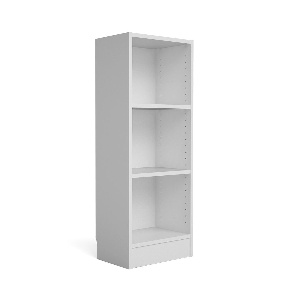 Basic Short Narrow 3 Shelf Bookcase, White