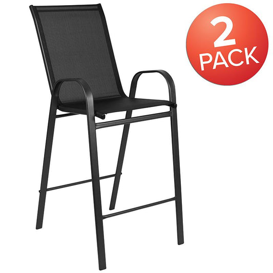 2 Pack Brazos Series Black Outdoor Barstool with Flex Comfort Material and Metal Frame