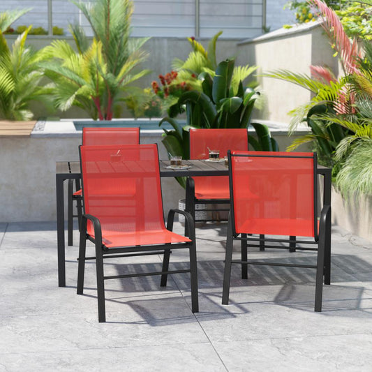 4PK Red Patio Stack Chair