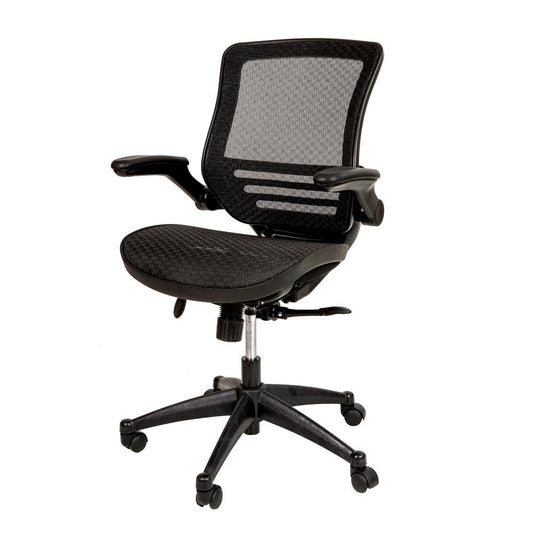 Mid-Back Transparent Black Mesh Executive Swivel Office Chair with Black Frame and Flip-Up Arms