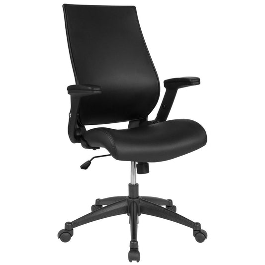 High Back Black LeatherSoft Executive Swivel Office Chair with Molded Foam Seat and Adjustable Arms