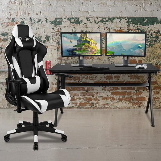 Gaming Desk and Black Reclining Gaming Chair Set /Cup Holder/Headphone Hook/Removable Mouse Pad Top - Wire Management