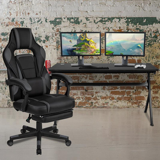 Gaming Desk with Cup Holder/Headphone Hook/Removable Mousepad Top & Black Reclining Back/Arms Gaming Chair with Footrest