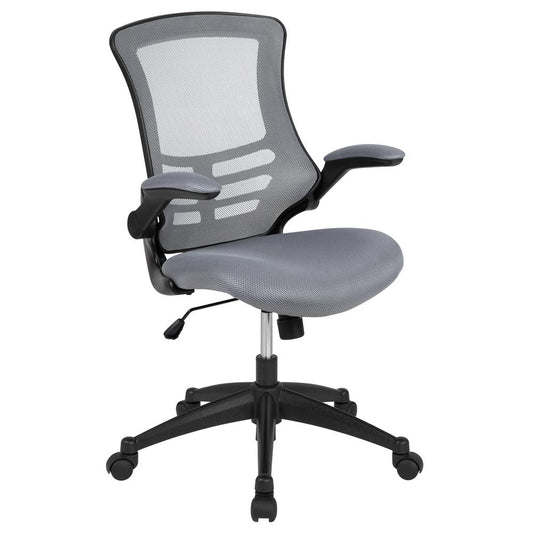 Mid-Back Dark Gray Mesh Swivel Ergonomic Task Office Chair with Flip-Up Arms