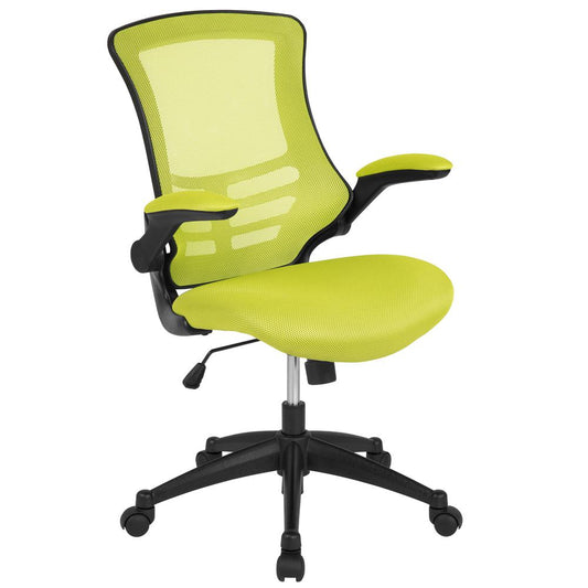 Mid-Back Green Mesh Swivel Ergonomic Task Office Chair with Flip-Up Arms