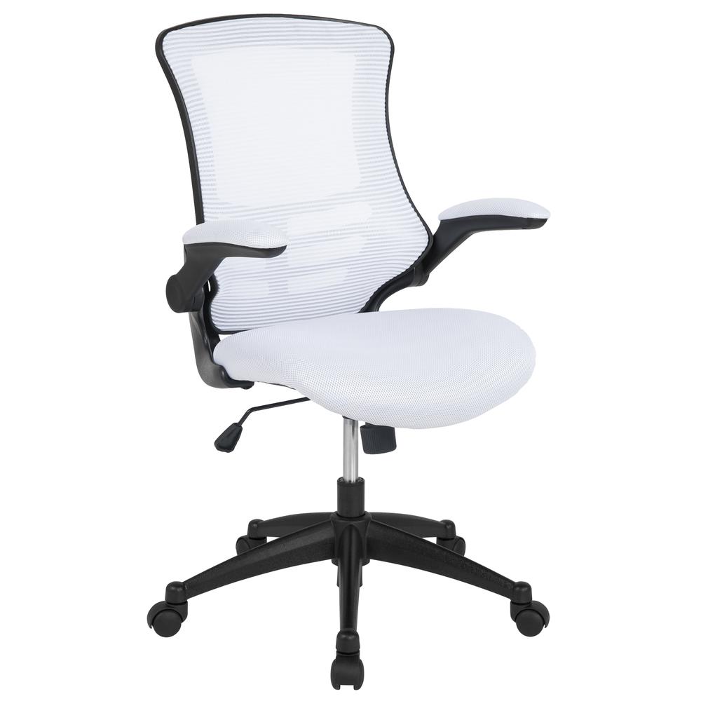 Mid-Back White Mesh Swivel Ergonomic Task Office Chair with Flip-Up Arms