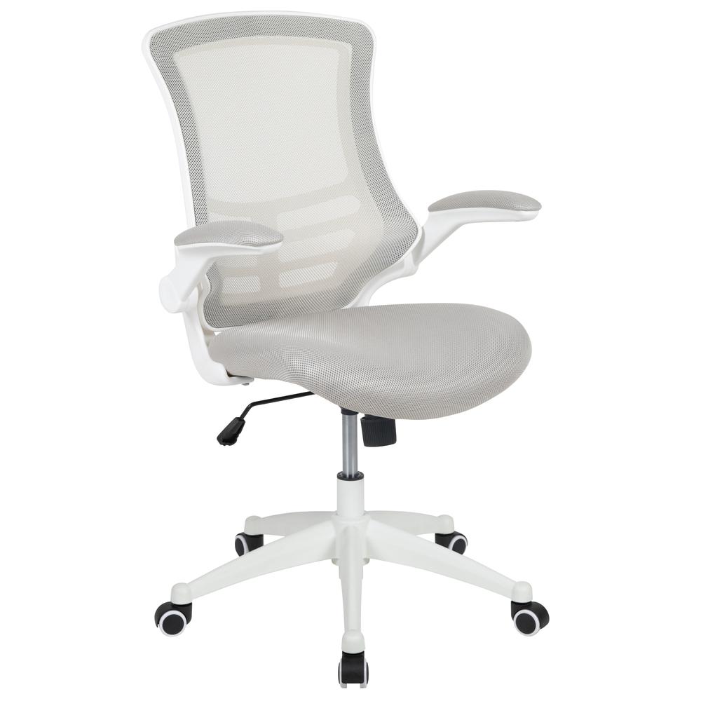 Mid-Back Light Gray Mesh Swivel Ergonomic Task Office Chair with White Frame and Flip-Up Arms