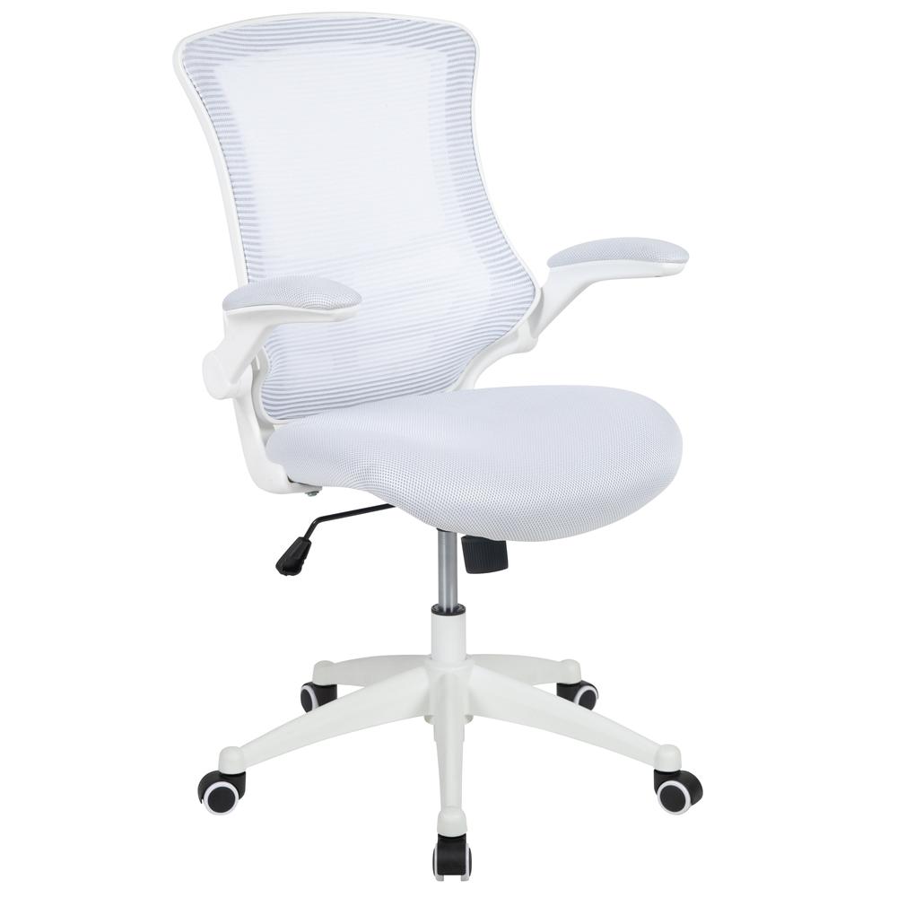 Mid-Back White Mesh Swivel Ergonomic Task Office Chair with White Frame and Flip-Up Arms