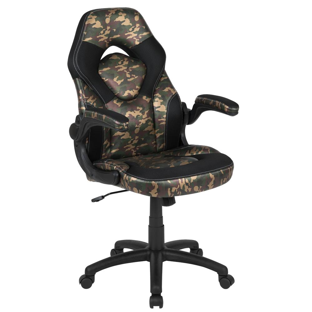 X10 Gaming Chair Racing Office Ergonomic Computer PC Adjustable Swivel Chair with Flip-up Arms, Camouflage/Black LeatherSoft