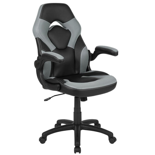 X10 Gaming Chair Racing Office Ergonomic Computer PC Adjustable Swivel Chair with Flip-up Arms, Gray/Black LeatherSoft