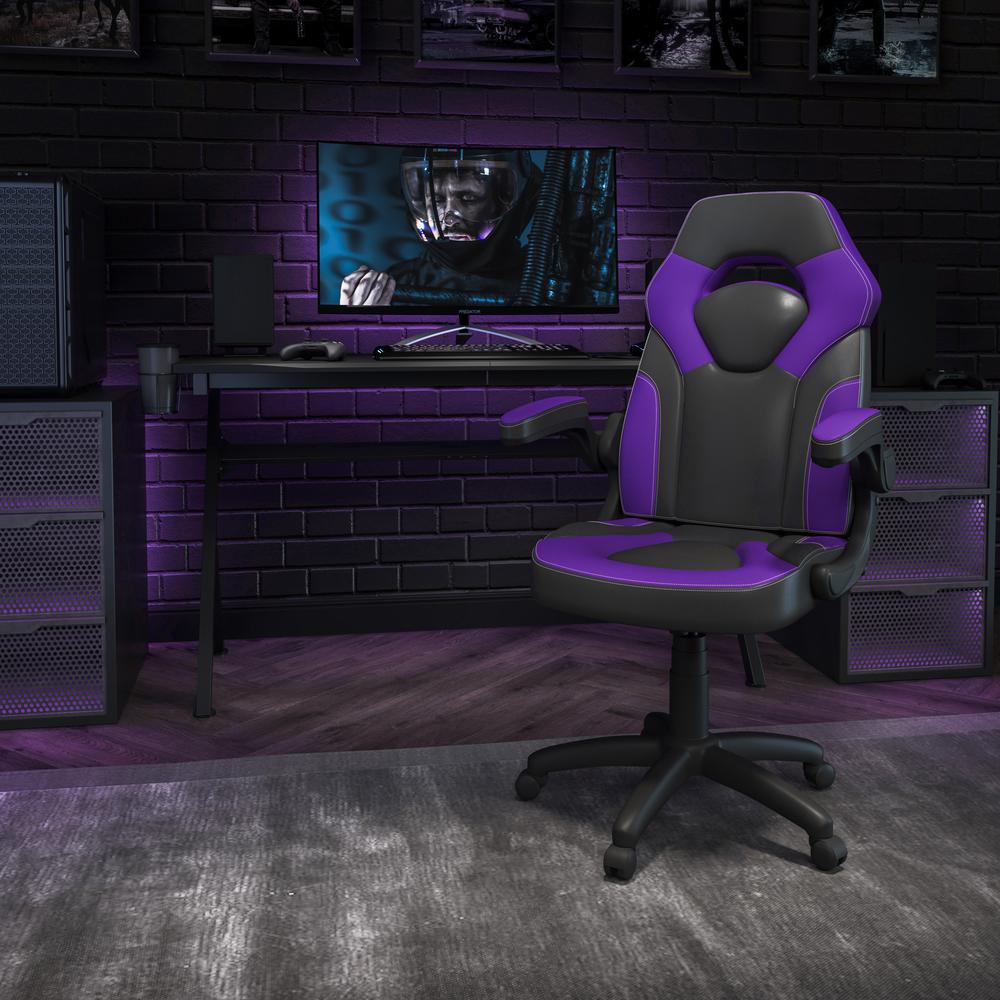 X10 Gaming Chair Racing Office Ergonomic Computer PC Adjustable Swivel Chair with Flip-up Arms, Purple/Black LeatherSoft