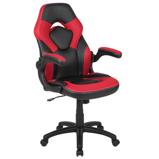 X10 Gaming Chair Racing Office Ergonomic Computer PC Adjustable Swivel Chair with Flip-up Arms, Red/Black LeatherSoft