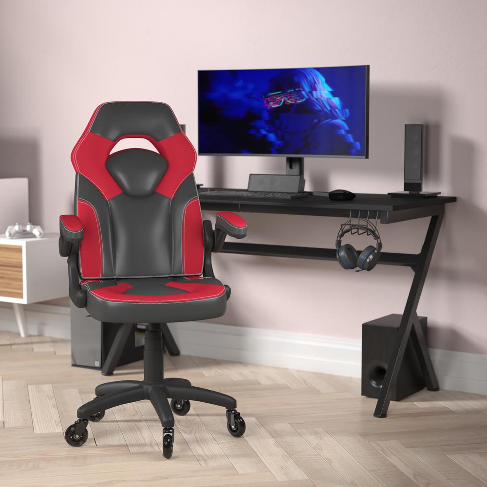 X10 Gaming Chair Racing Office Computer PC Adjustable Chair with Flip-up Arms and Transparent Roller Wheels, Red/Black LeatherSoft