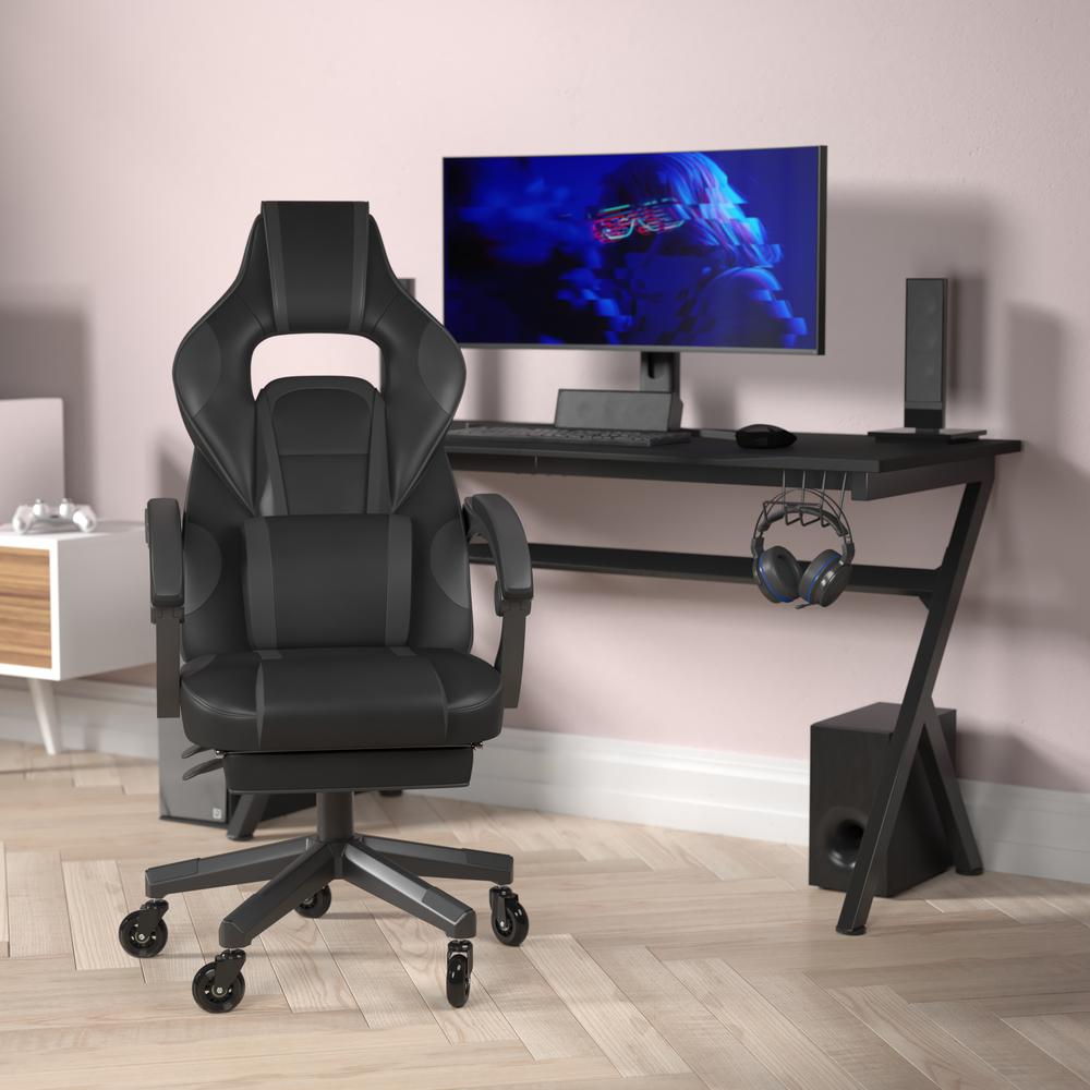 X40 Gaming Chair Racing Computer Chair with Fully Reclining Back/Arms and Transparent Roller Wheels, Slide-Out Footrest, - Black/Gray