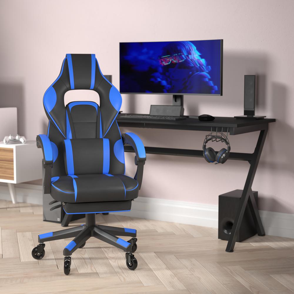 X40 Gaming Chair Racing Computer Chair with Fully Reclining Back/Arms and Transparent Roller Wheels, Slide-Out Footrest, - Black/Blue