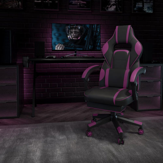 X40 Gaming Chair Racing Ergonomic Computer Chair with Fully Reclining Back/Arms, Slide-Out Footrest, Massaging Lumbar - Black/Purple