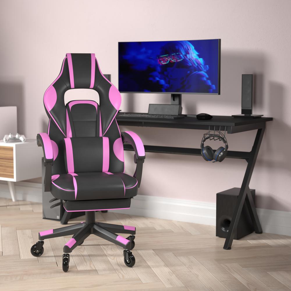 X40 Gaming Chair Racing Computer Chair with Fully Reclining Back/Arms and Transparent Roller Wheels, Slide-Out Footrest, - Black/Purple