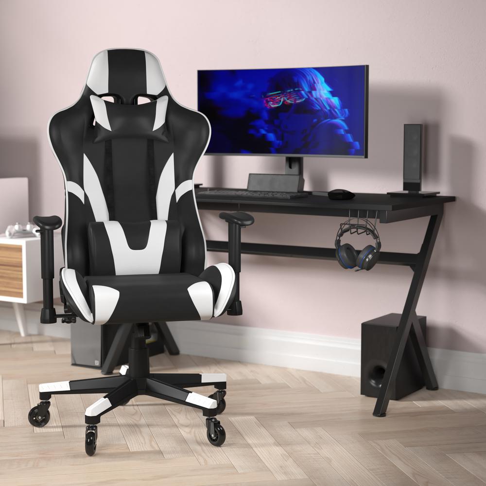 X20 Gaming Chair Racing Office Computer PC Adjustable Chair with Reclining Back and Transparent Roller Wheels in Black LeatherSoft