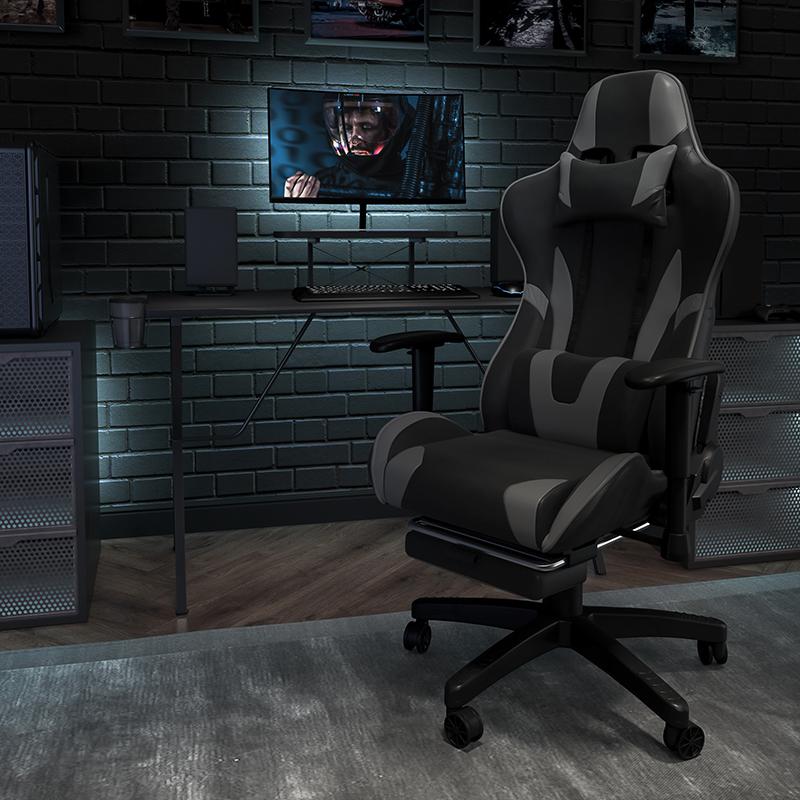 X20 Gaming Chair Racing Office Ergonomic Computer PC Adjustable Swivel Chair with Reclining Back in Gray LeatherSoft