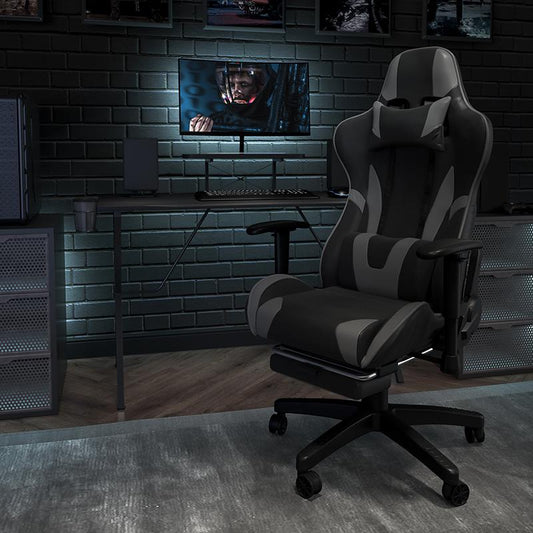 X20 Gaming Chair Racing Office Ergonomic Computer PC Adjustable Swivel Chair with Reclining Back in Gray LeatherSoft