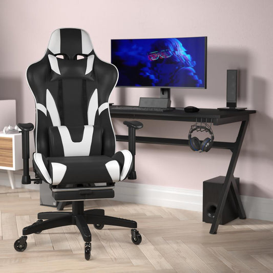 X30 Gaming Chair Racing Computer Chair with Reclining Back, Slide-Out Footrest, and Transparent Roller Wheels in Black LeatherSoft