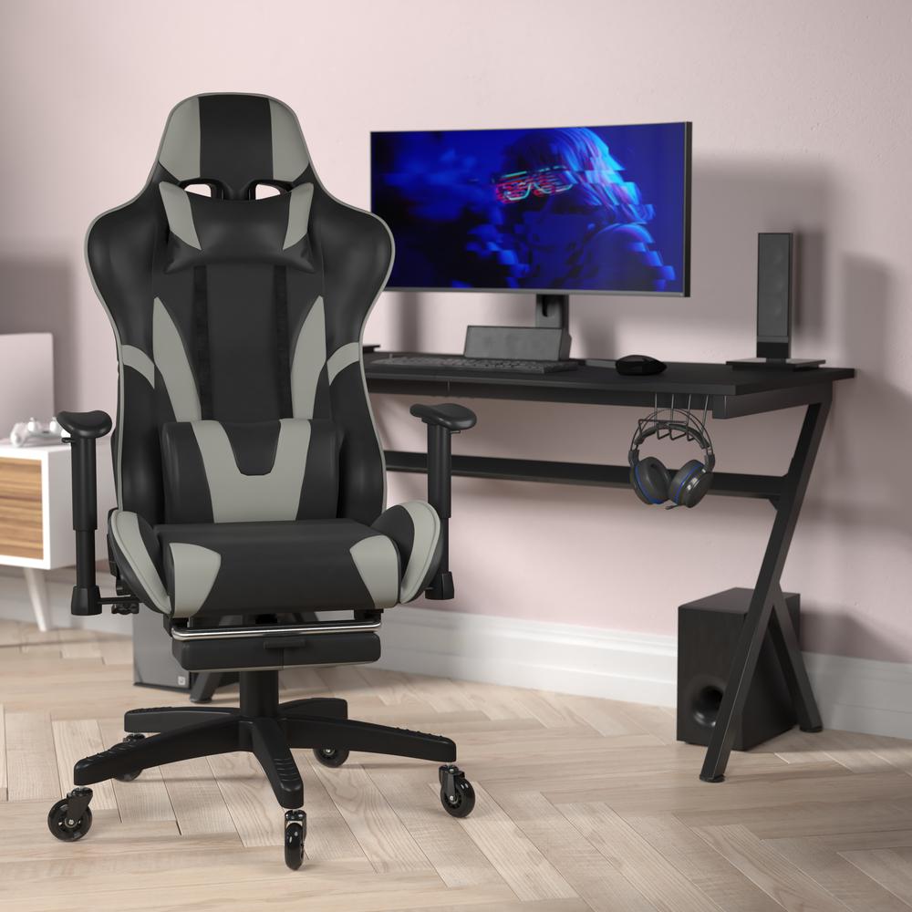 X30 Gaming Chair Racing Computer Chair with Reclining Back, Slide-Out Footrest, and Transparent Roller Wheels in Gray LeatherSoft