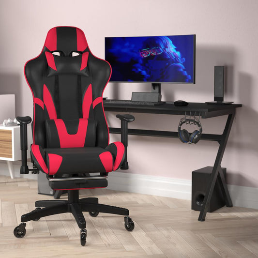 X30 Gaming Chair Racing Computer Chair with Reclining Back, Slide-Out Footrest, and Transparent Roller Wheels in Red LeatherSoft