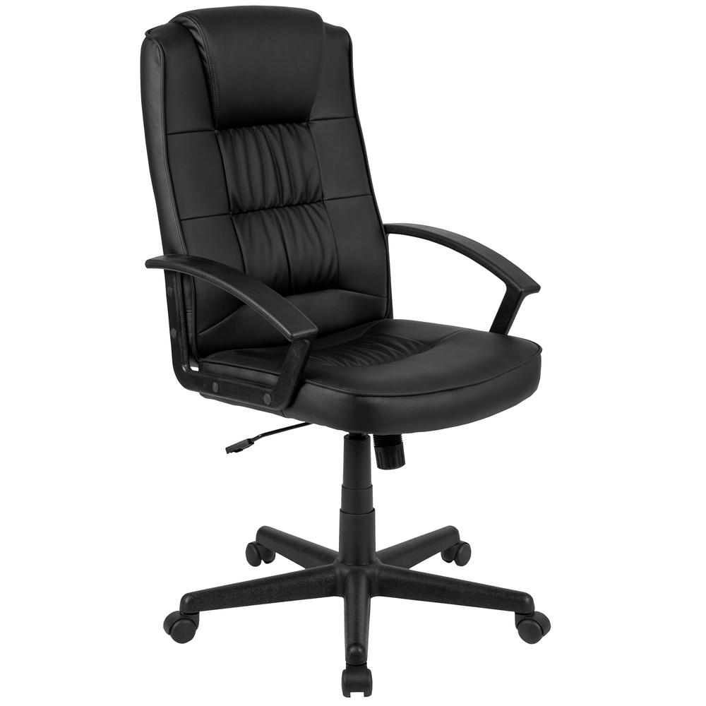 Flash Fundamentals High Back Black LeatherSoft-Padded Task Office Chair with Arms, BIFMA Certified