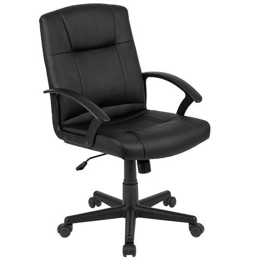 Flash Fundamentals Mid-Back Black LeatherSoft-Padded Task Office Chair with Arms, BIFMA Certified