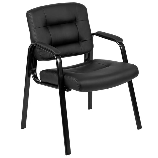 Flash Fundamentals Black LeatherSoft Executive Reception Chair with Black Metal Frame, BIFMA Certified