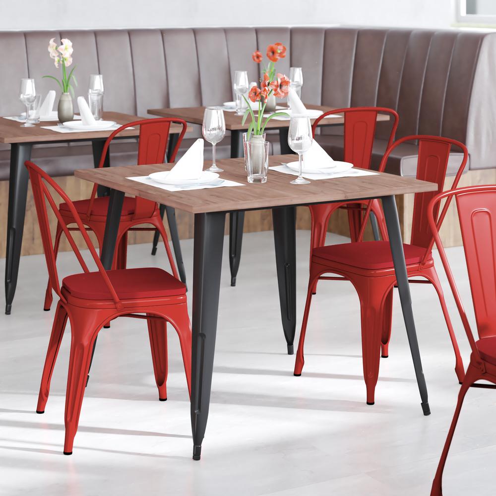 Perry Commercial Grade Red Metal Indoor-Outdoor Stackable Chair with Red Poly Resin Wood Seat