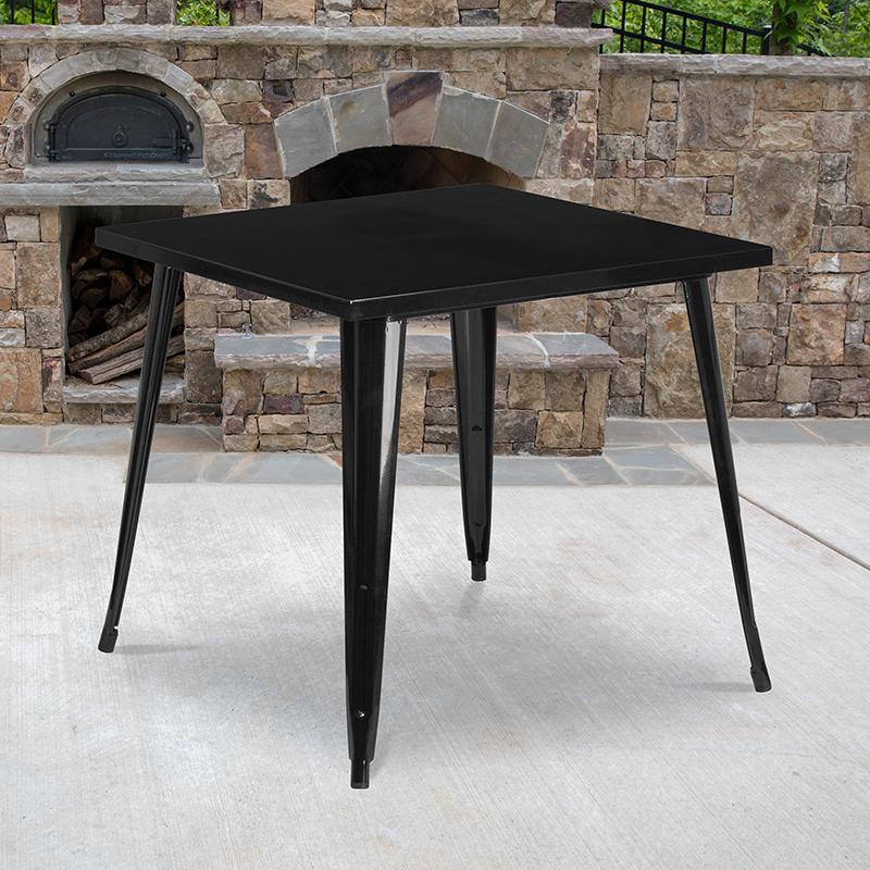 Commercial Grade 31.75" Square Black Metal Indoor-Outdoor Table