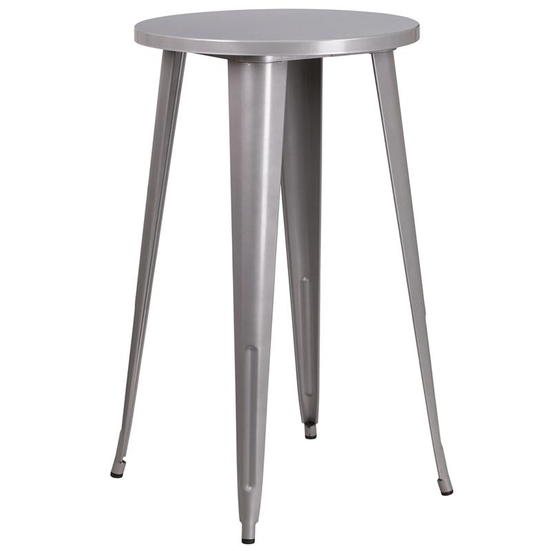 24'' Round Silver Metal Indoor-Outdoor Bar Height Table