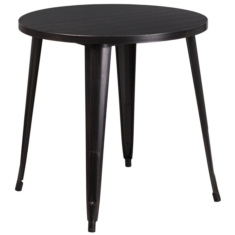 Commercial Grade 30" Round Black-Antique Gold Metal Indoor-Outdoor Table