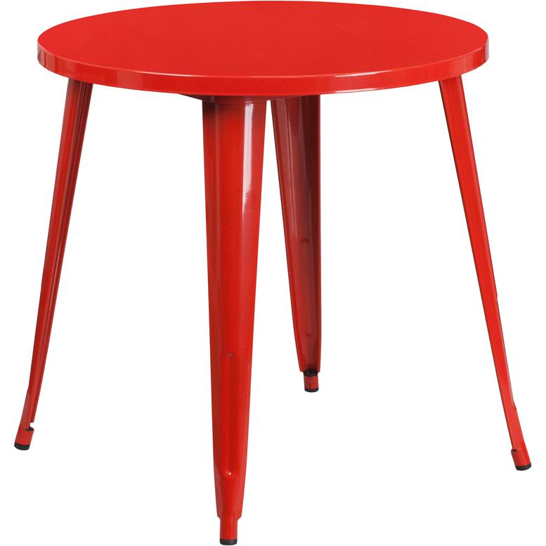 Commercial Grade 30" Round Red Metal Indoor-Outdoor Table