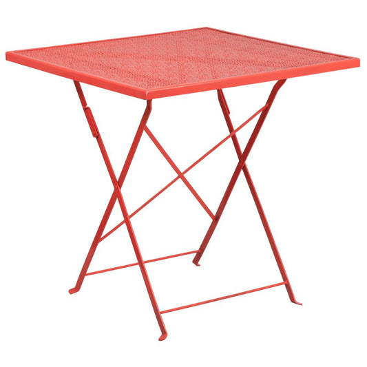 Commercial Grade 28" Square Coral Indoor-Outdoor Steel Folding Patio Table