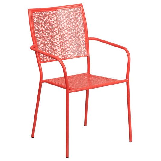 Commercial Grade Coral Indoor-Outdoor Steel Patio Arm Chair with Square Back