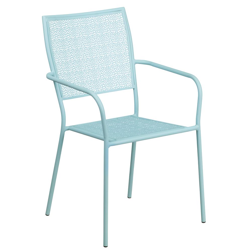 Commercial Grade Sky Blue Indoor-Outdoor Steel Patio Arm Chair with Square Back