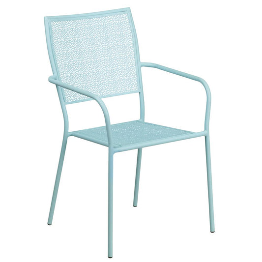 Commercial Grade Sky Blue Indoor-Outdoor Steel Patio Arm Chair with Square Back