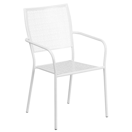 Commercial Grade White Indoor-Outdoor Steel Patio Arm Chair with Square Back