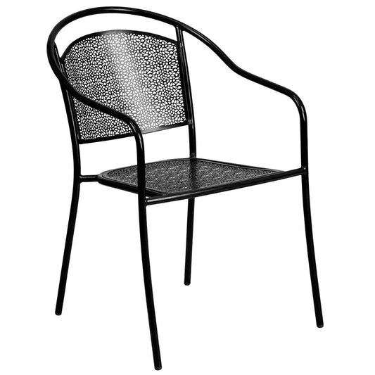 Commercial Grade Black Indoor-Outdoor Steel Patio Arm Chair with Round Back