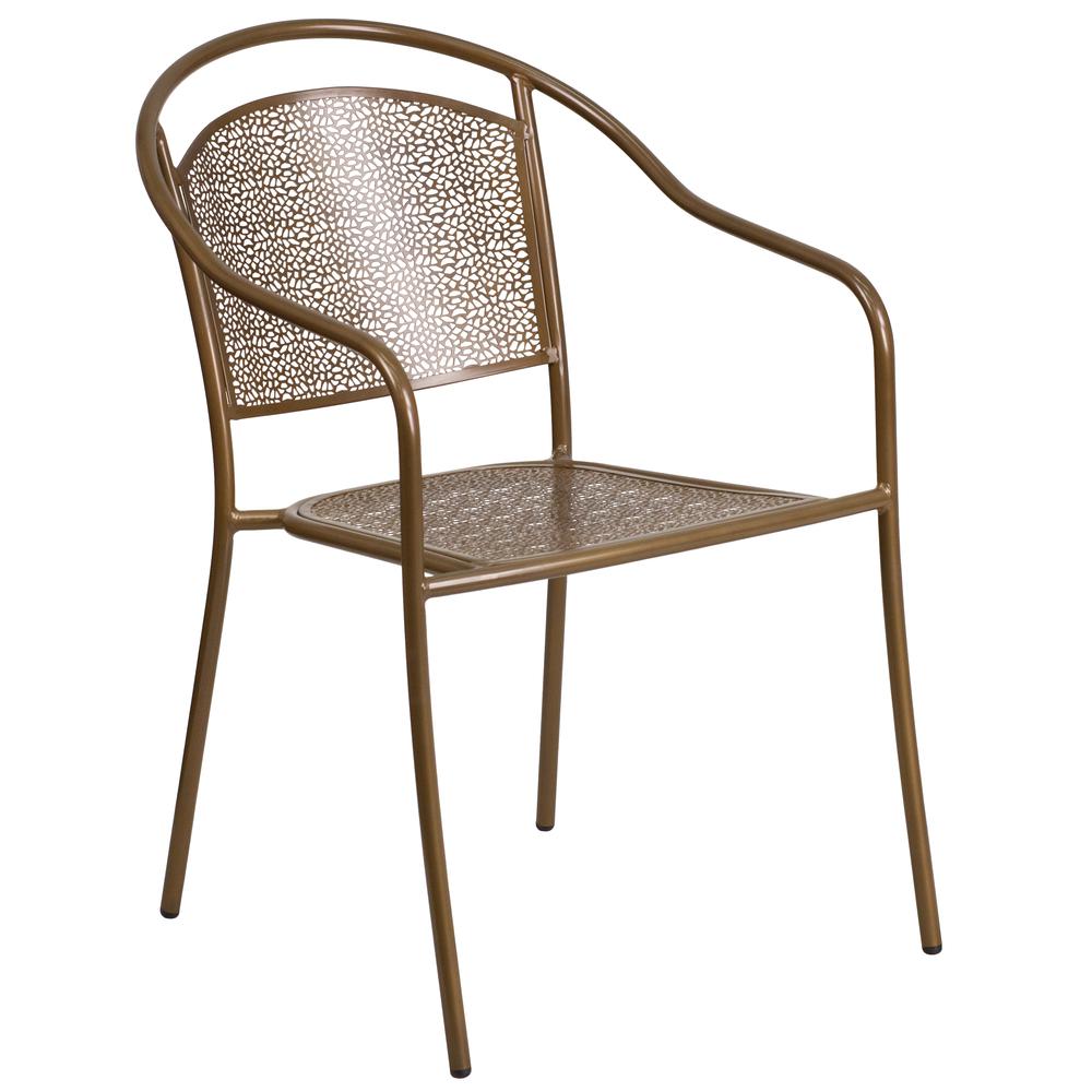 Commercial Grade Gold Indoor-Outdoor Steel Patio Arm Chair with Round Back