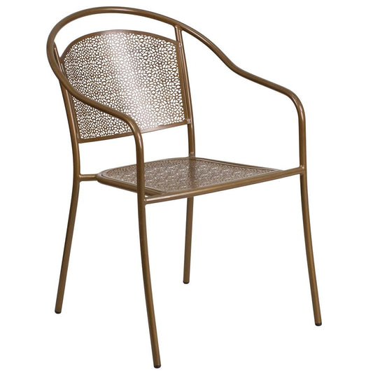 Commercial Grade Gold Indoor-Outdoor Steel Patio Arm Chair with Round Back