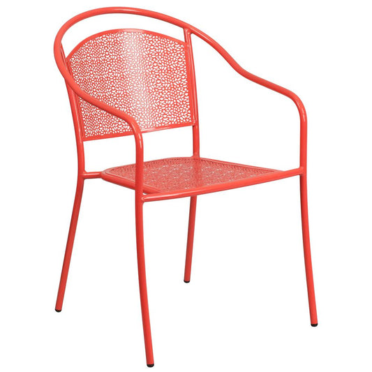 Commercial Grade Coral Indoor-Outdoor Steel Patio Arm Chair with Round Back