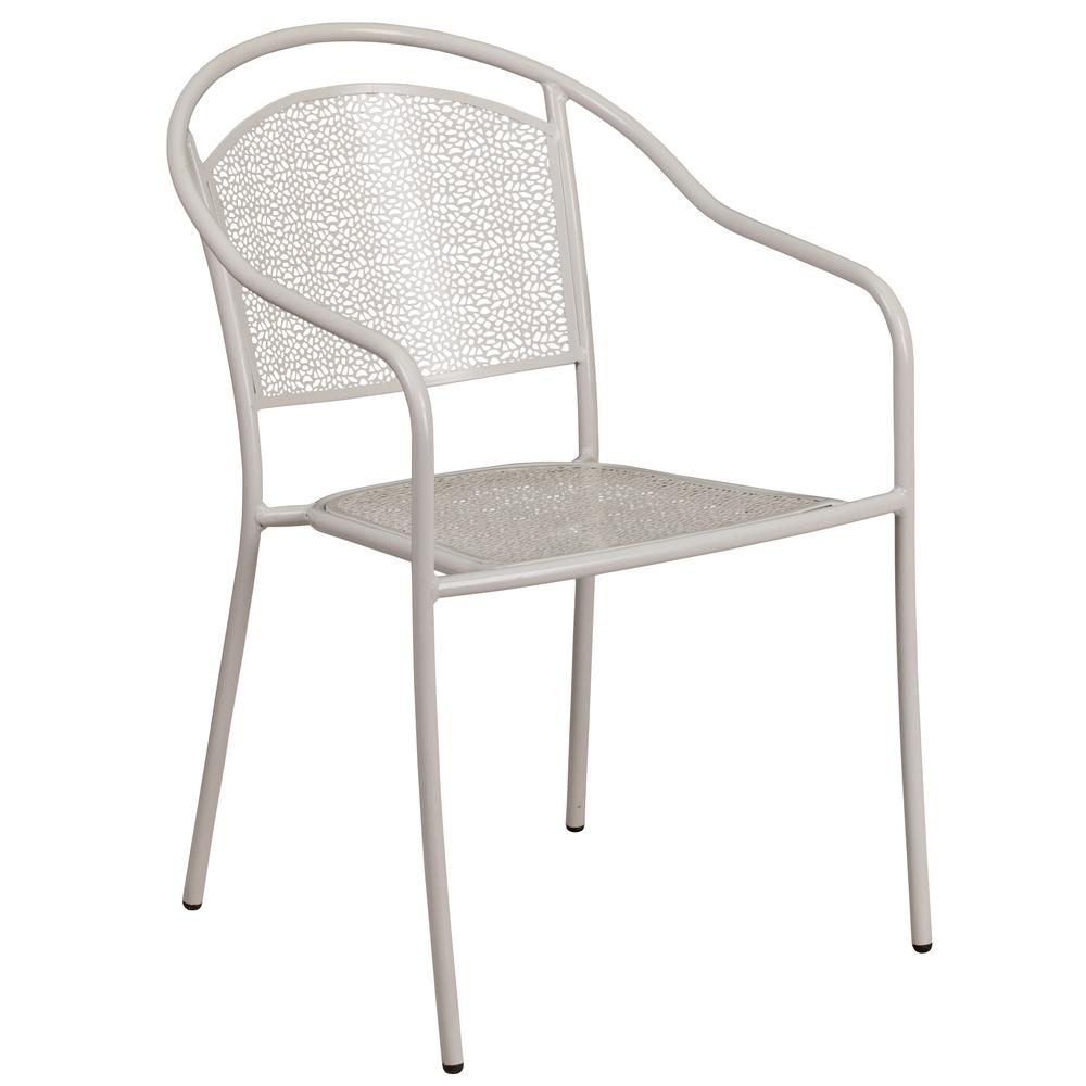 Commercial Grade Light Gray Indoor-Outdoor Steel Patio Arm Chair with Round Back